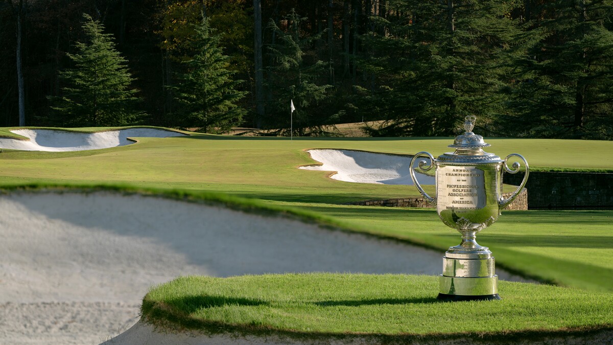 PGA Masters Tournament 2025 Banner with Golf Course Landscape