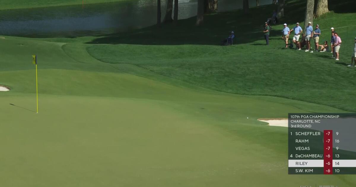 Davis Riley 2nd Shot on No. 15 Hole - 2025 PGA Championship Round 3 ...